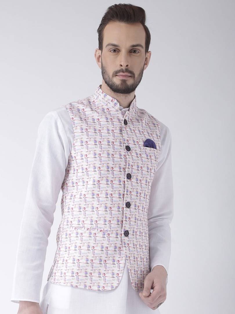 Men's Multicoloured 
Cotton Blend
 Printed Nehru Jackets